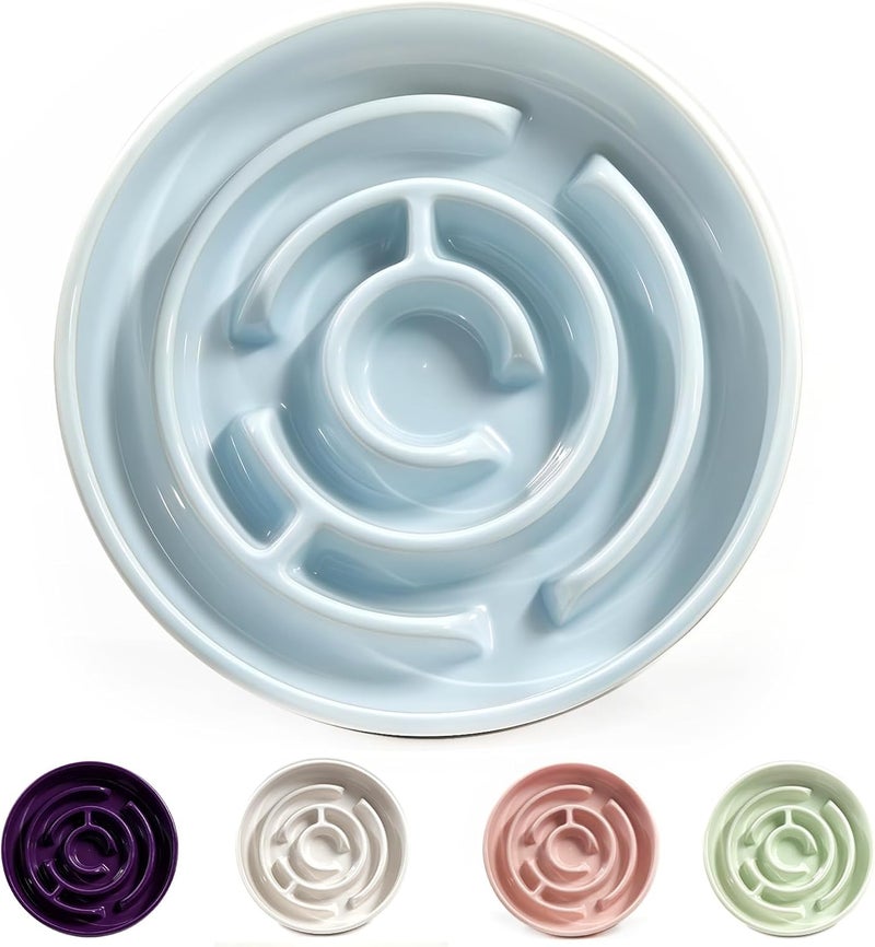 F'DIARY Ceramic Slow Feeder Dog Bowls with Anti-Slip, Slow Feeder & Non-Slip Design, Boredom and Anxiety Reducer, Suitable for All Breed Dogs and Cat (Ceramic-Blue) - Image 1